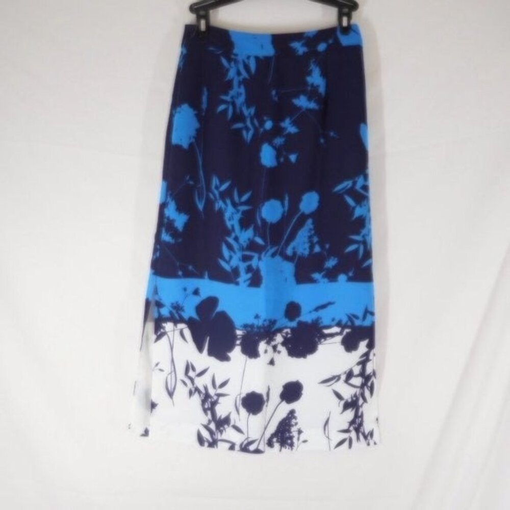 New Ted Baker Size 0 Women Skirt NWOT Bluebell Side Slit Midi Blue Navy Cream